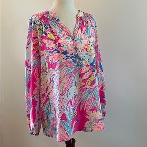 Lilly Pulitzer Elsa Silk Top XS Koi Fish Print Multicolor